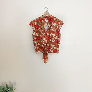 [Christopher & Banks] Orange Floral print Button Down Vintage Sleeveless Top
